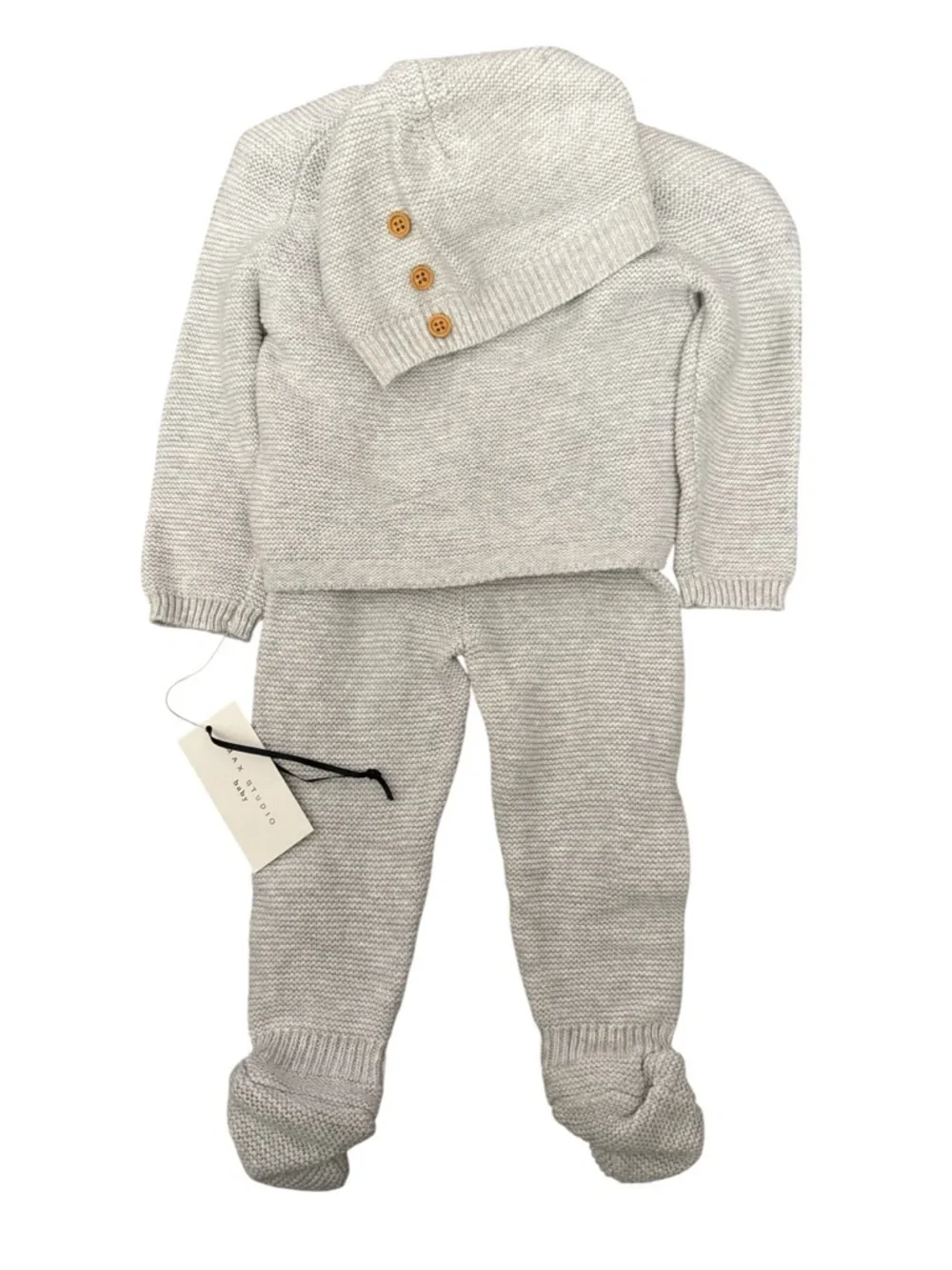 Max Studio Baby Light Gray Knit Set with Moon and Button Accents 3-6 Months Nwt